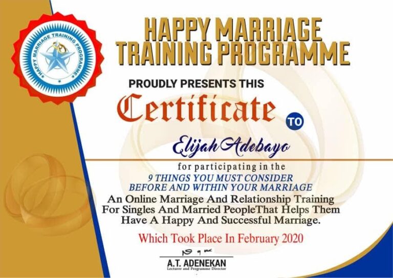 Happy Marriage Africa Certificate (1)